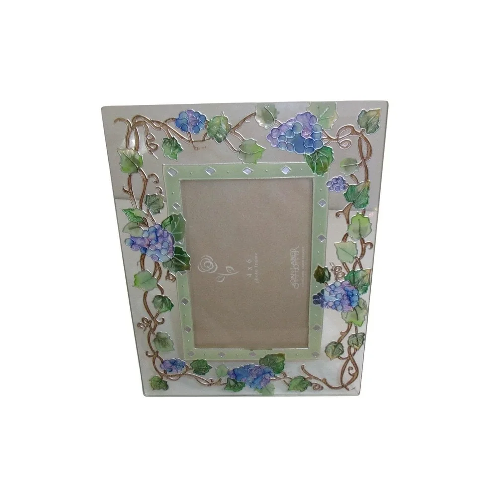 VTG 2003 Joan Baker Designs Glass Picture Frame 4x6 Purple Grapes Stained‎ Glass